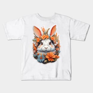 Cute Rabbit Head With Fantasy Flowers Splash Kids T-Shirt